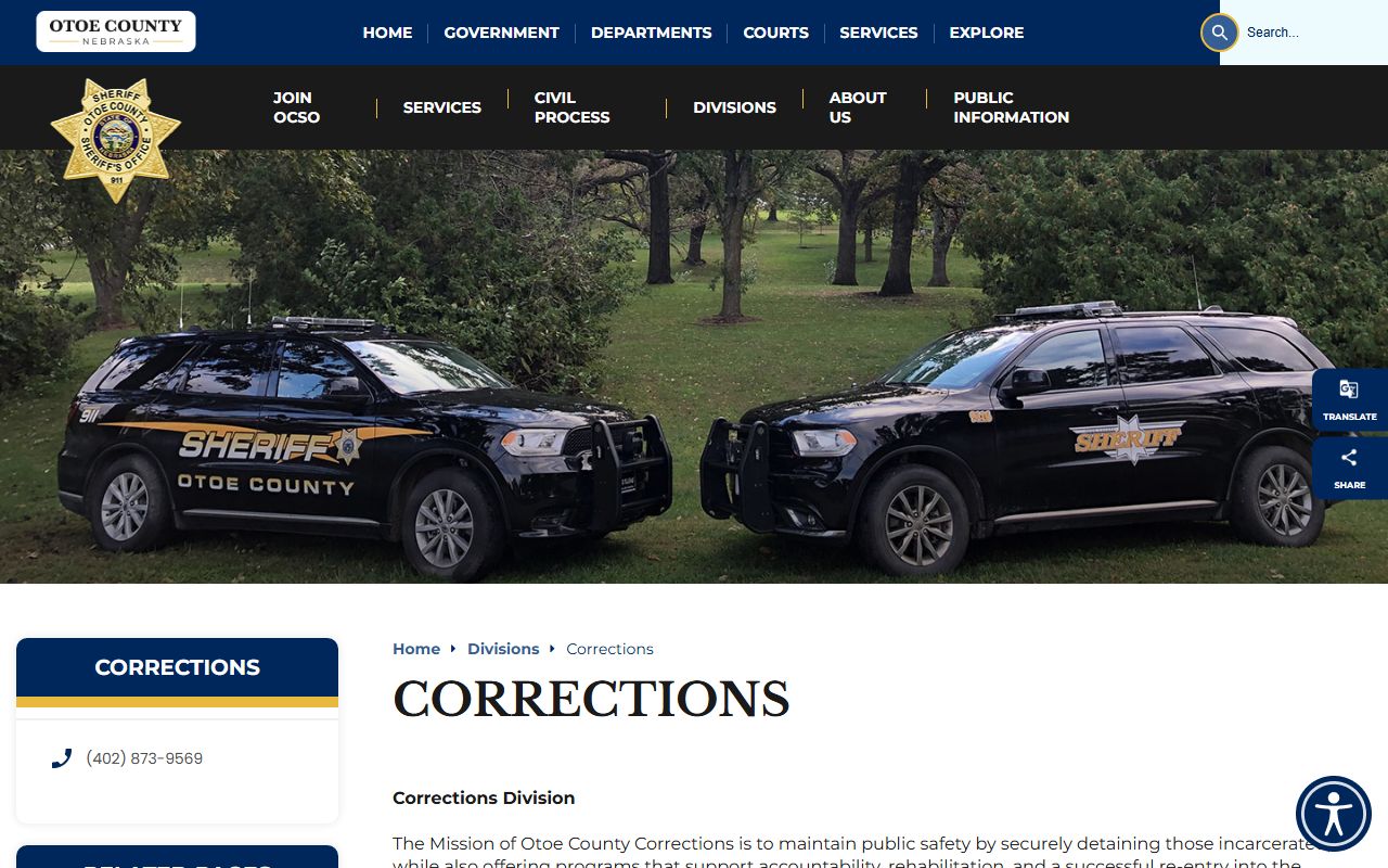 Otoe County Corrections inmate visitation bond and commissary information